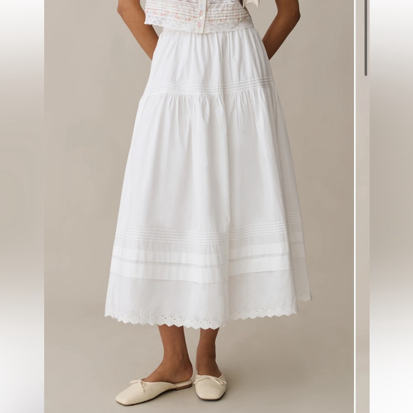 o.p.t Dresses & Skirts - o.p.t Beth Cotton Skirt White Eyelet Lace Trim Midi Skirt Size 6